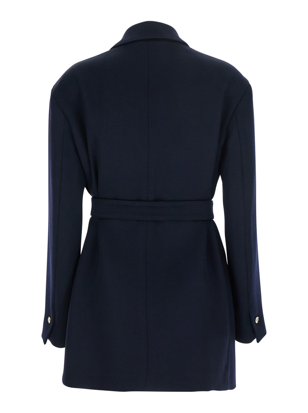 Tela Nomade Blue Double-breasted Jacket With Peak Revers And Belt In Wool Woman In Blue