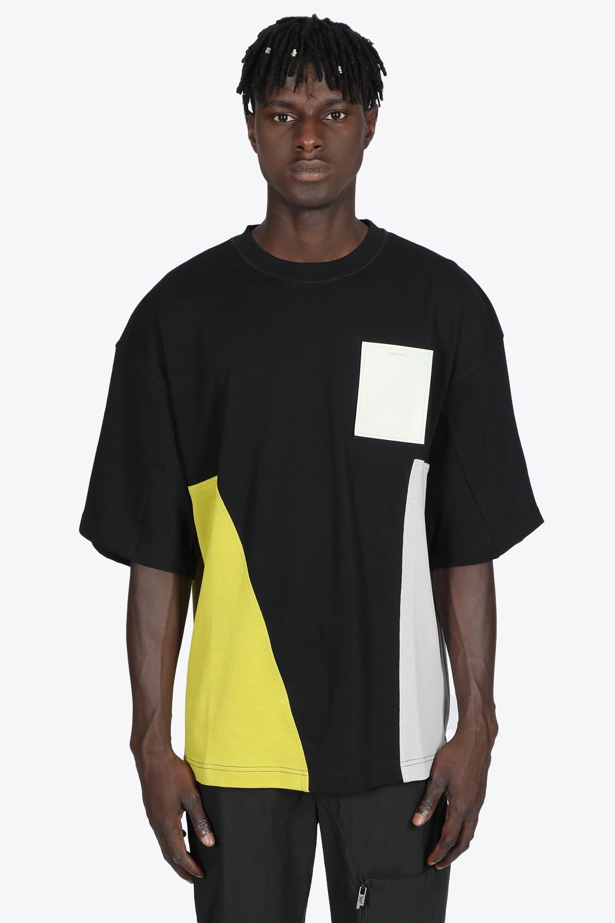 A-COLD-WALL Contrast Panel Ss T-shirt Black cotton t-shirt with leather patch
