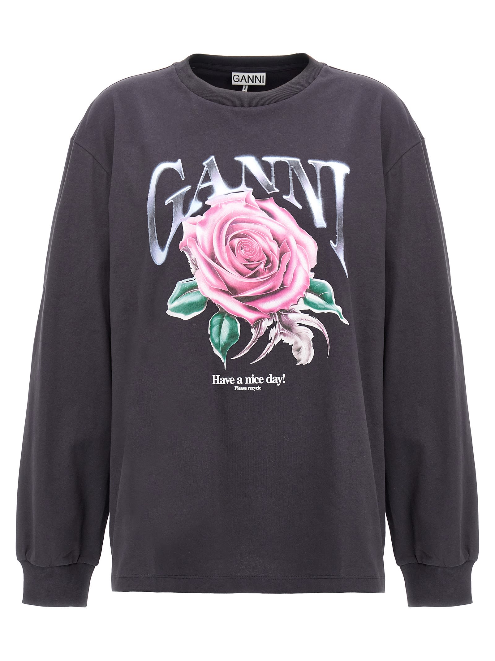 Shop Ganni Rose T-shirt In Grigio