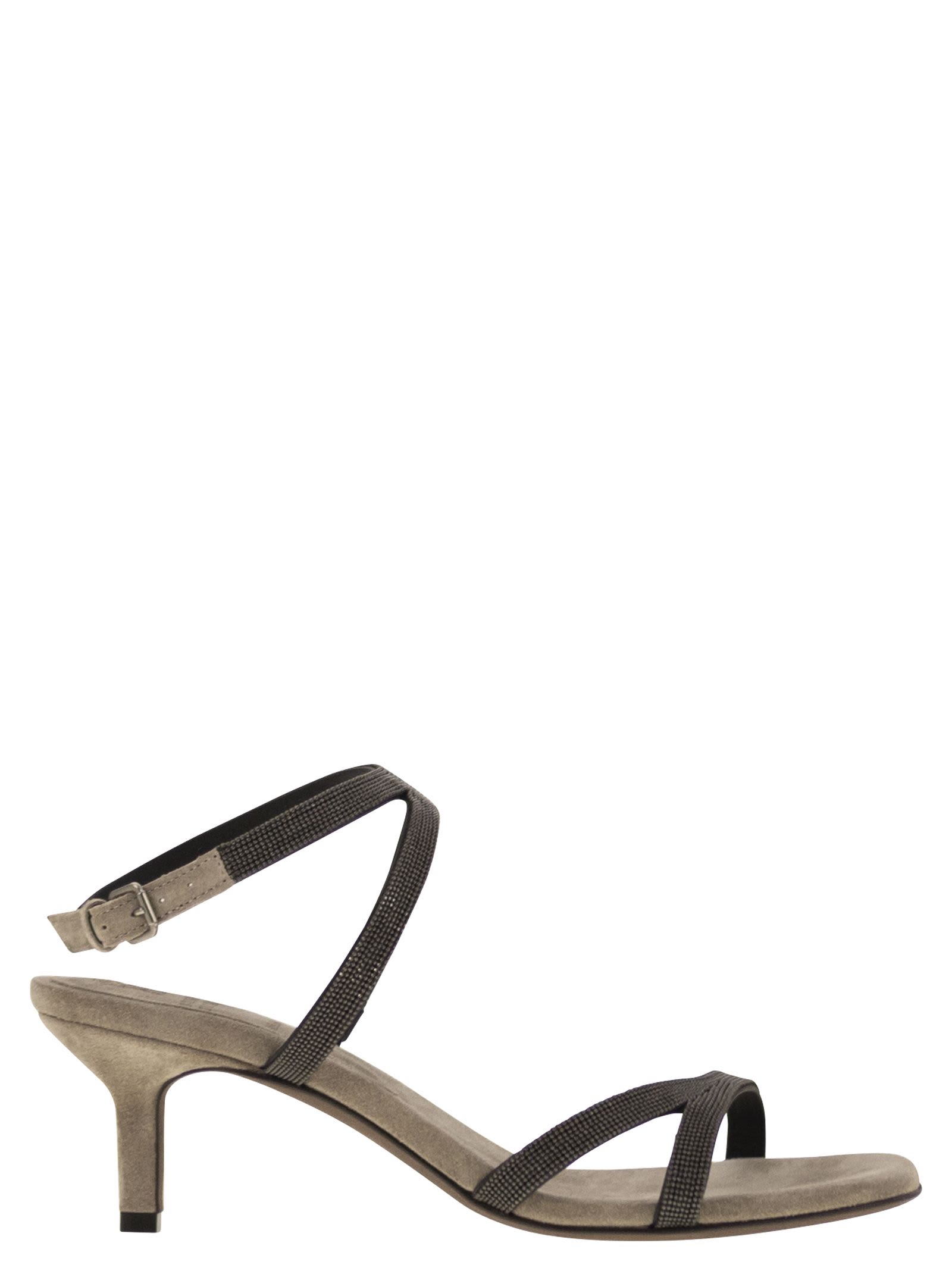 Brunello Cucinelli Sandal City Grey With Precious Straps In Grey