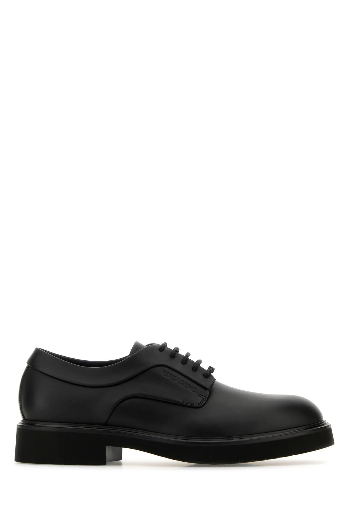 Shop Ferragamo Black Leather Cervantes Lace-up Shoes