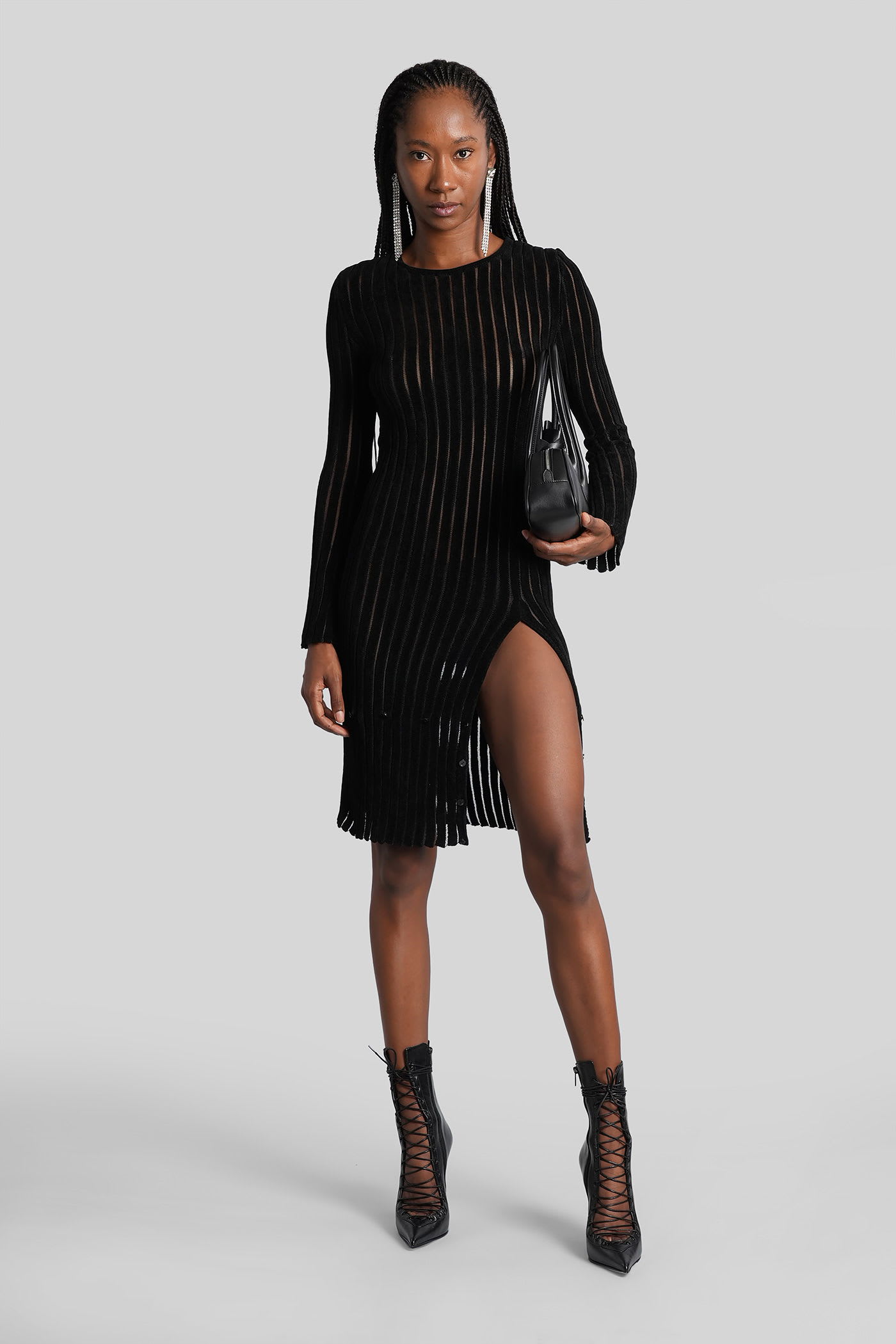 Blumarine Knit Faux Fur-trimmed Midi Dress In Black