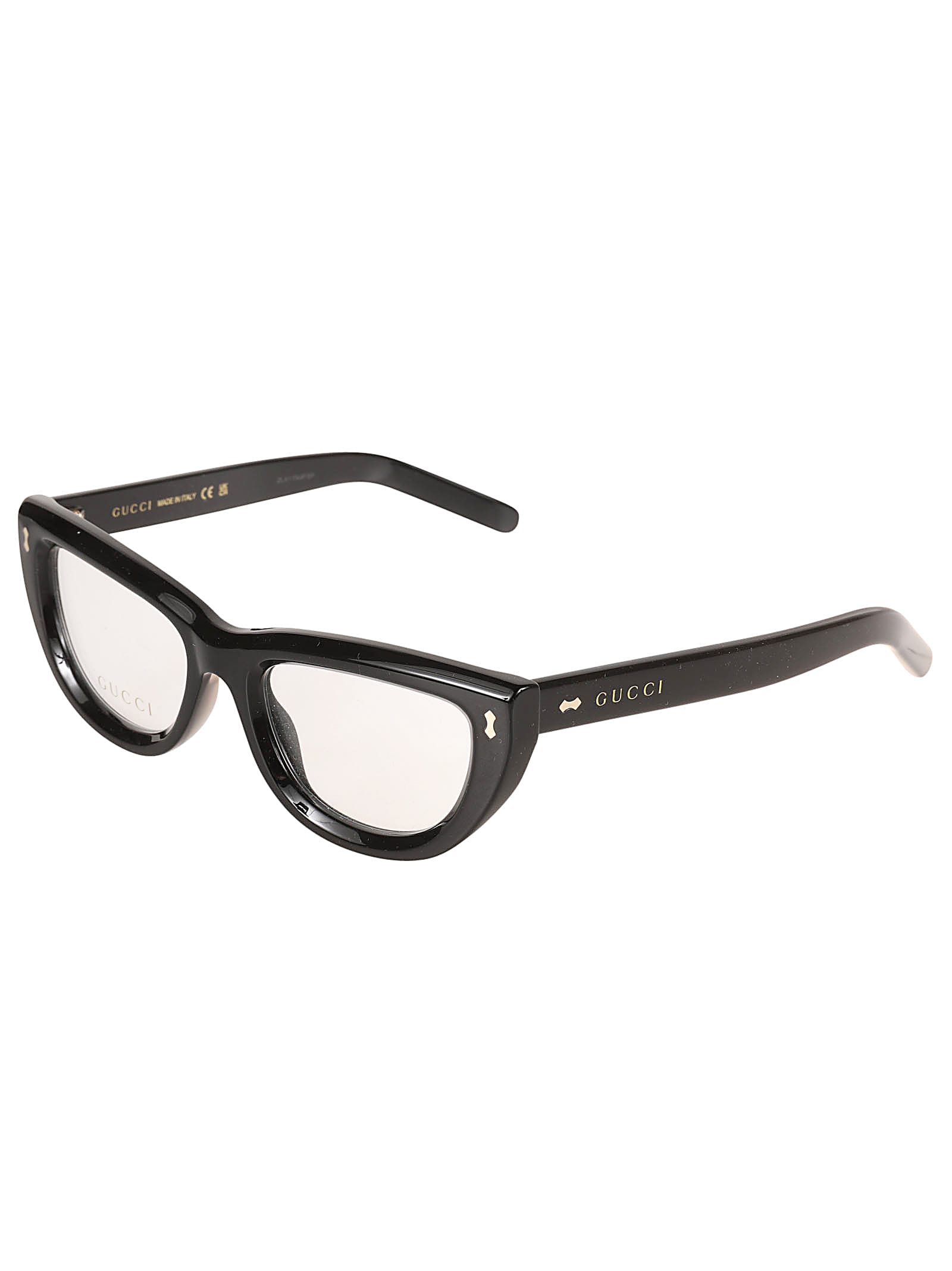 Shop Gucci Logo Embossed Glasses In 001 Black Black Transpare