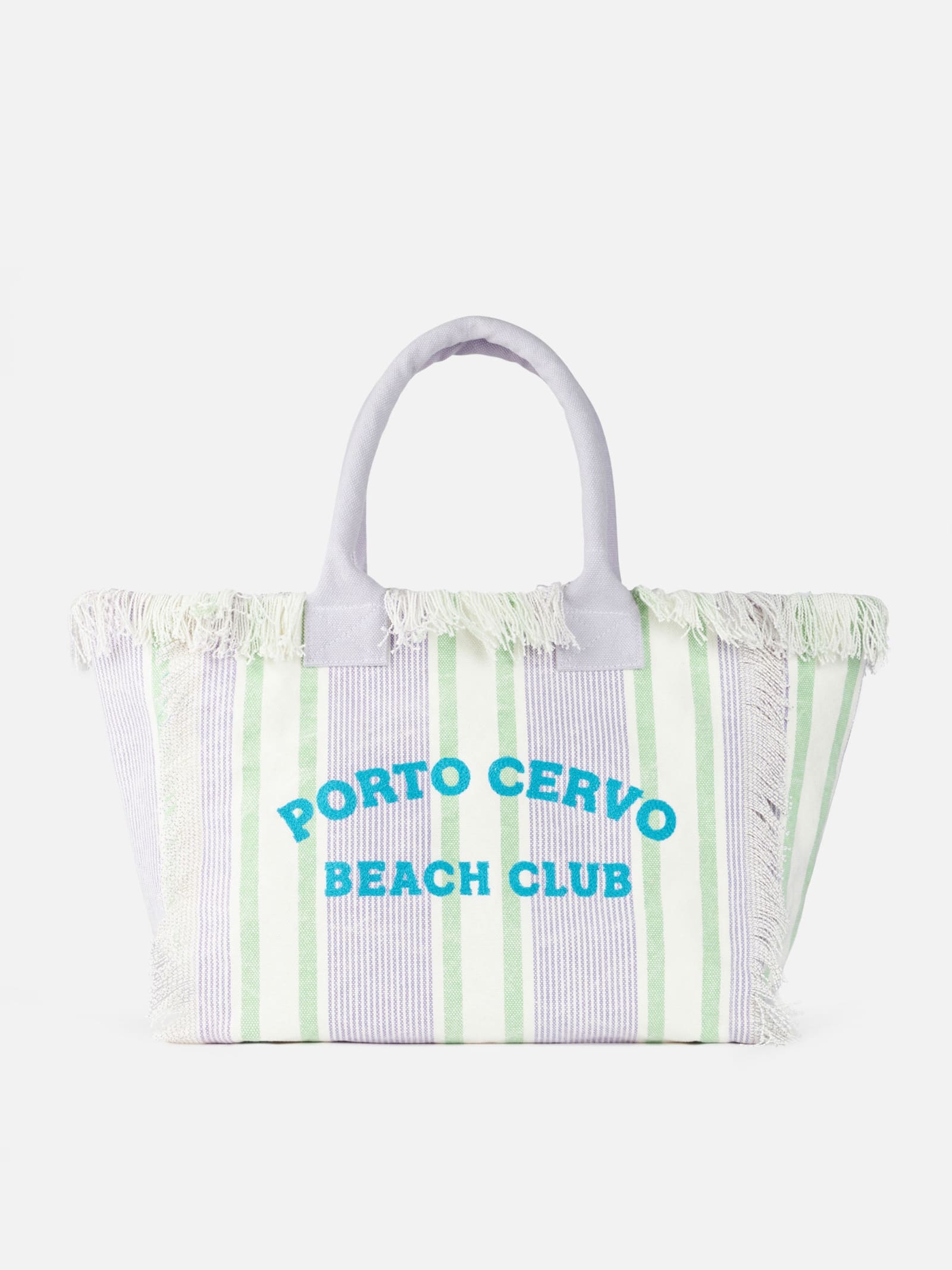 Mc2 Saint Barth Porto Cervo Beach Club Striped Cotton Canvas Vanity Tote Bag In Pink
