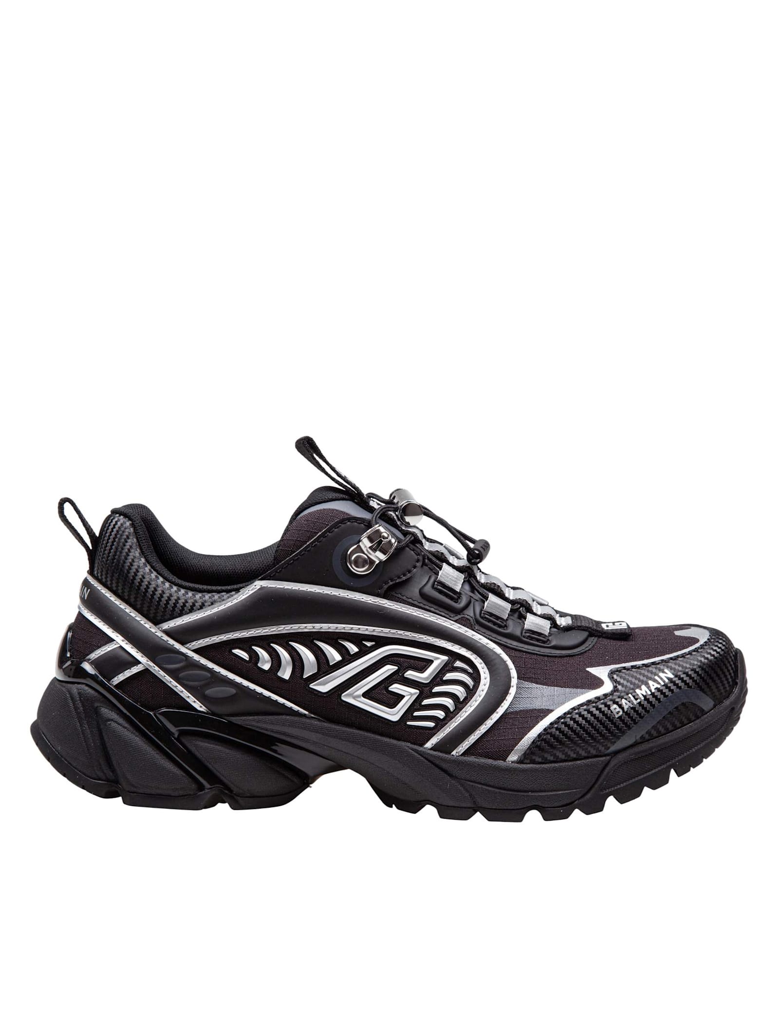 Balmain Cosmic Dust Trainers In Technical Materials In Noir/argent