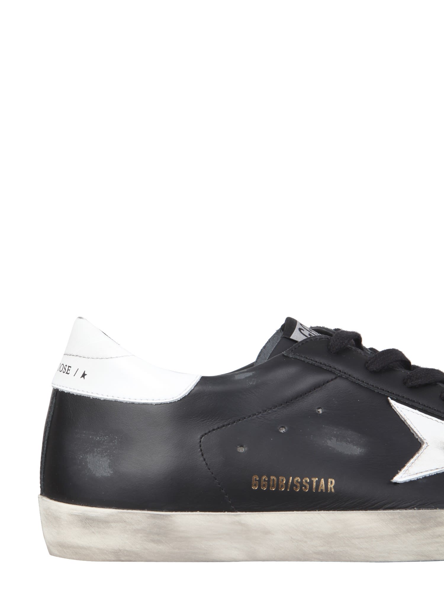 Golden Goose 'super-star' Black Low Top Sneakers With Logo Patch And Suede Details In Leather Man In Multi