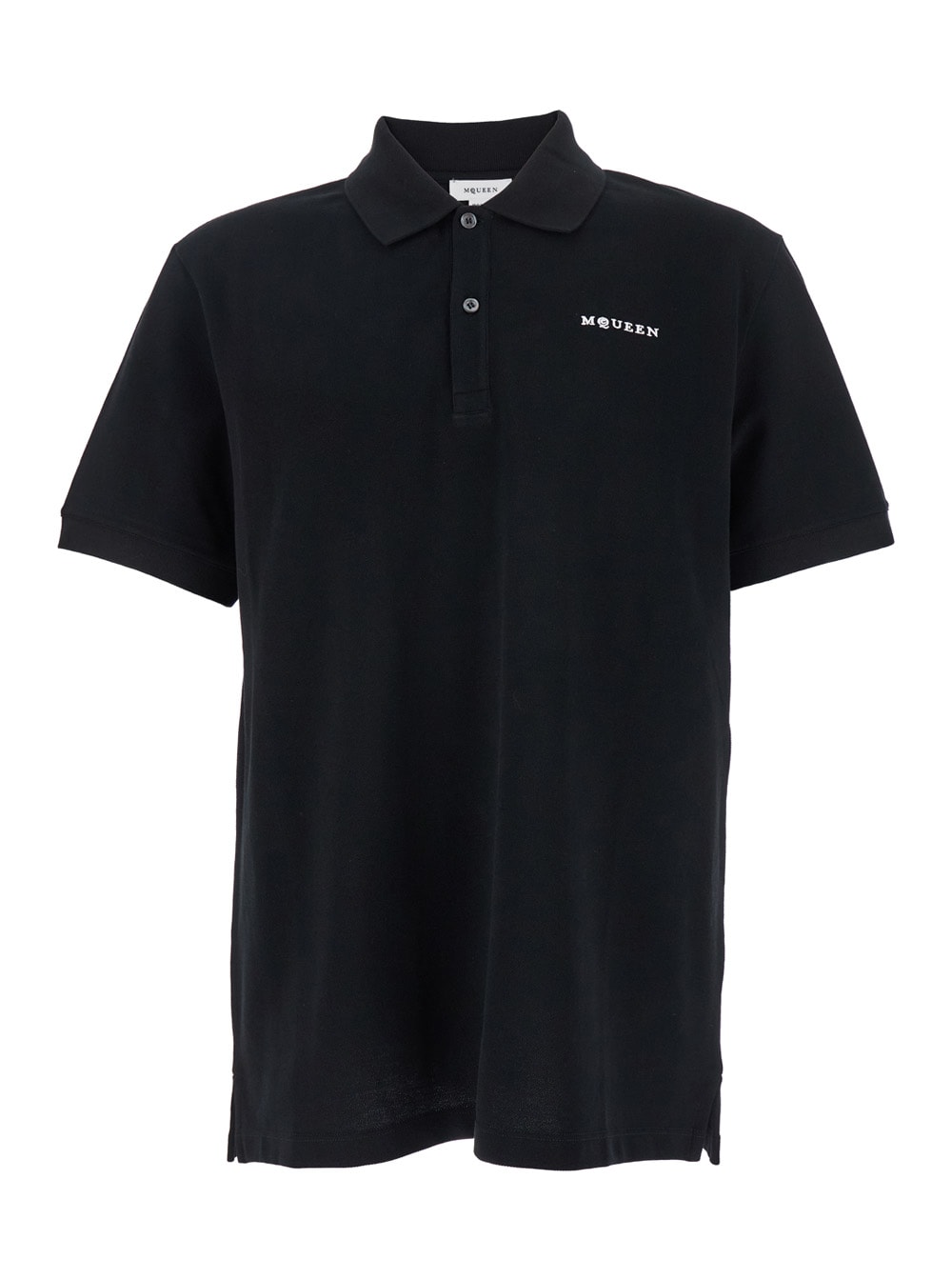 Black Polo Shirt With Classic Collar And Logo Lettering Embroidery On The Front In Cotton Man