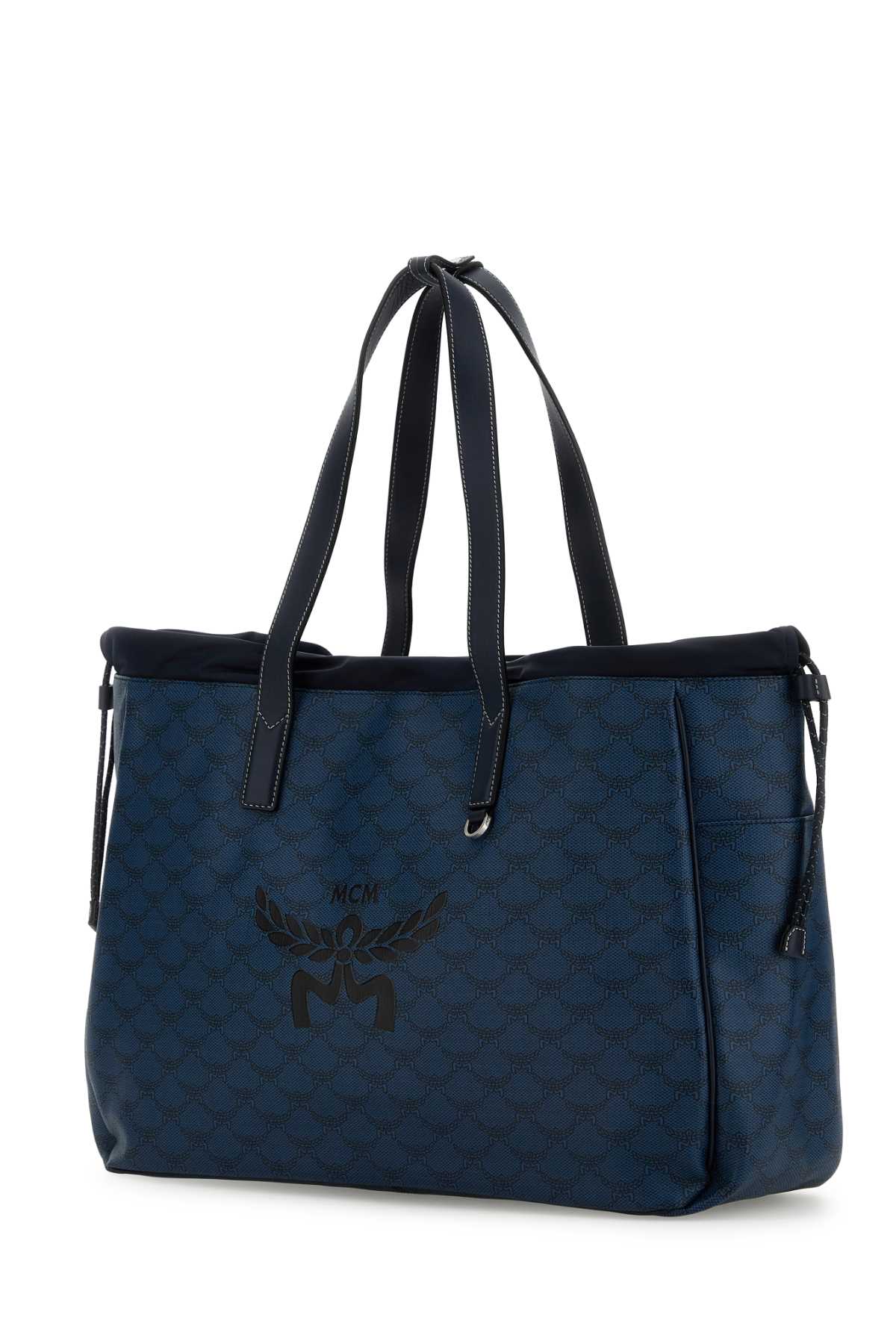 Shop Mcm Printed Canvas Himmel Xl Shopping Bag In Navyblazer