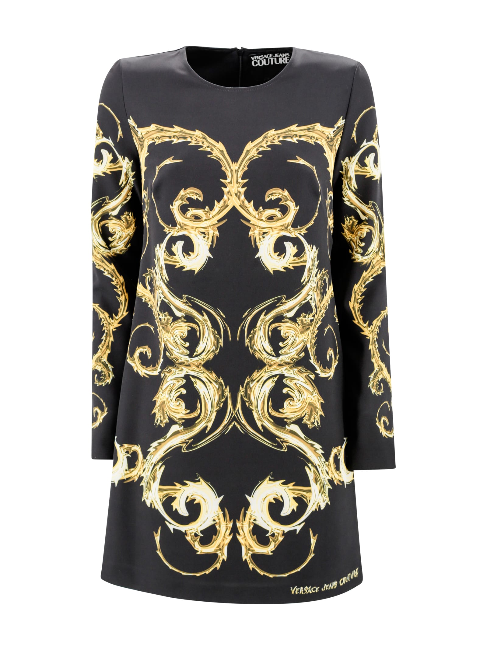 Versace Jeans Couture Midi Dress In Watercolor Couture Print In Golden