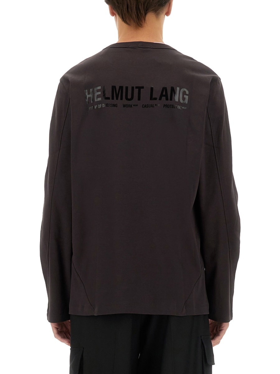 Helmut Lang Relaxed Fit Long-sleeve Crew Neck T-shirt With Tonal Logo In Brown