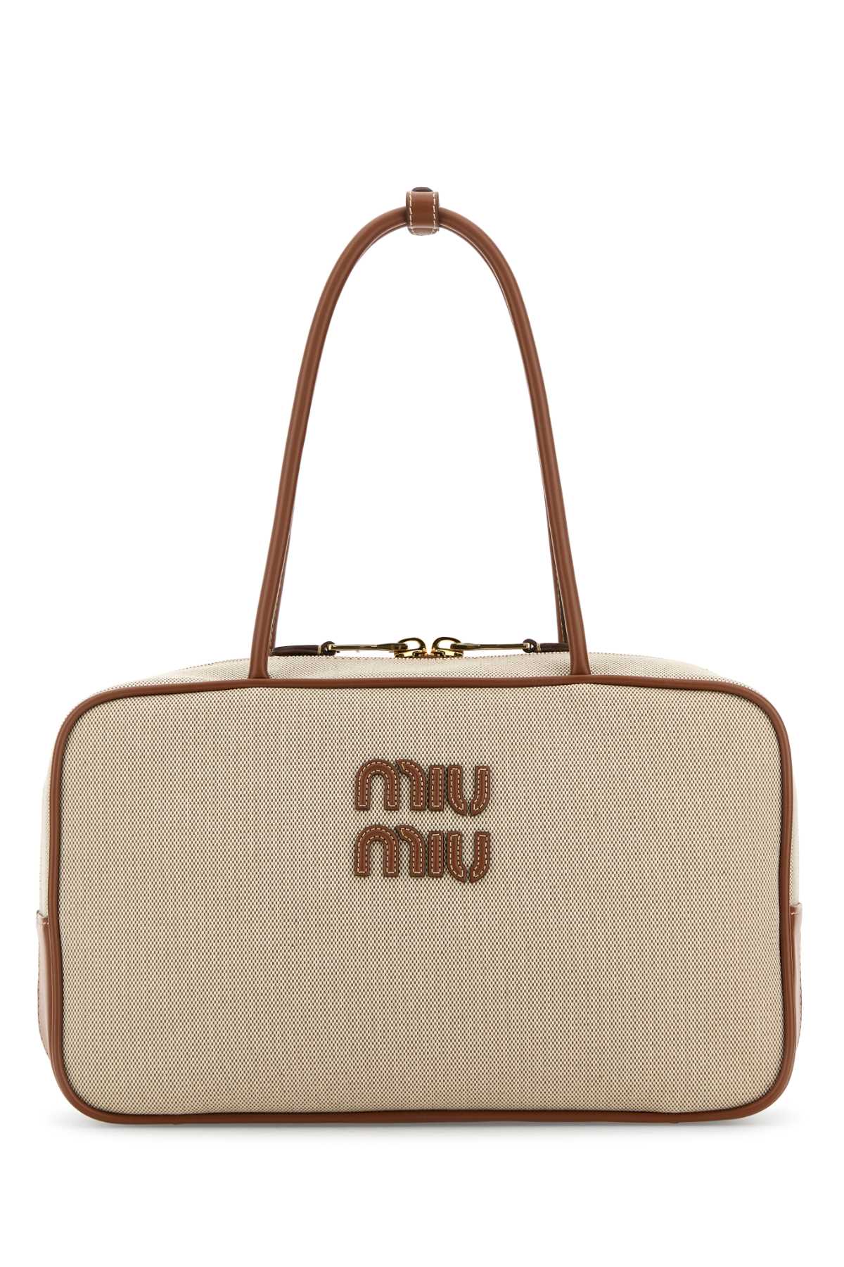 Miu Miu Sand Canvas Shoulder Bag In Brown
