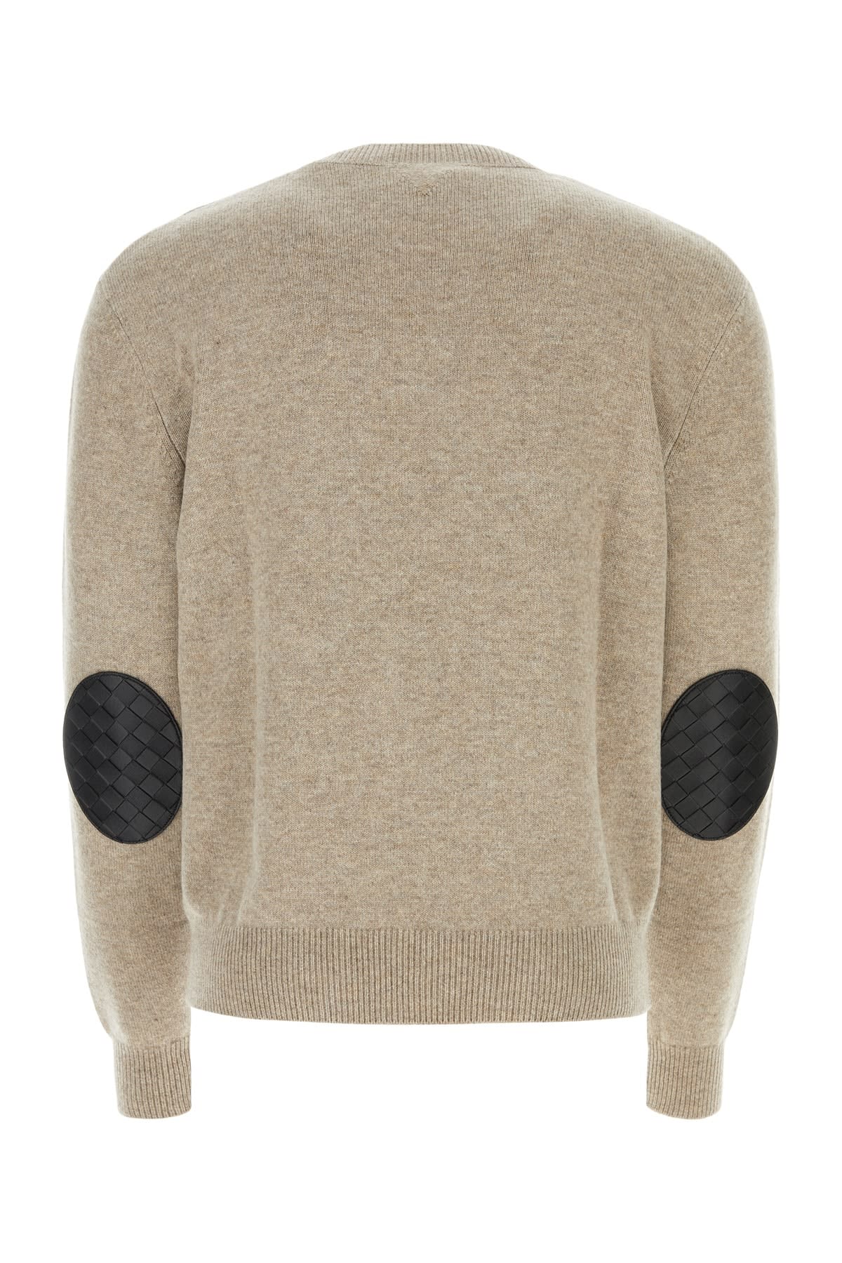 Shop Bottega Veneta Knit Crewneck Patch Leather Intreccio In Desert