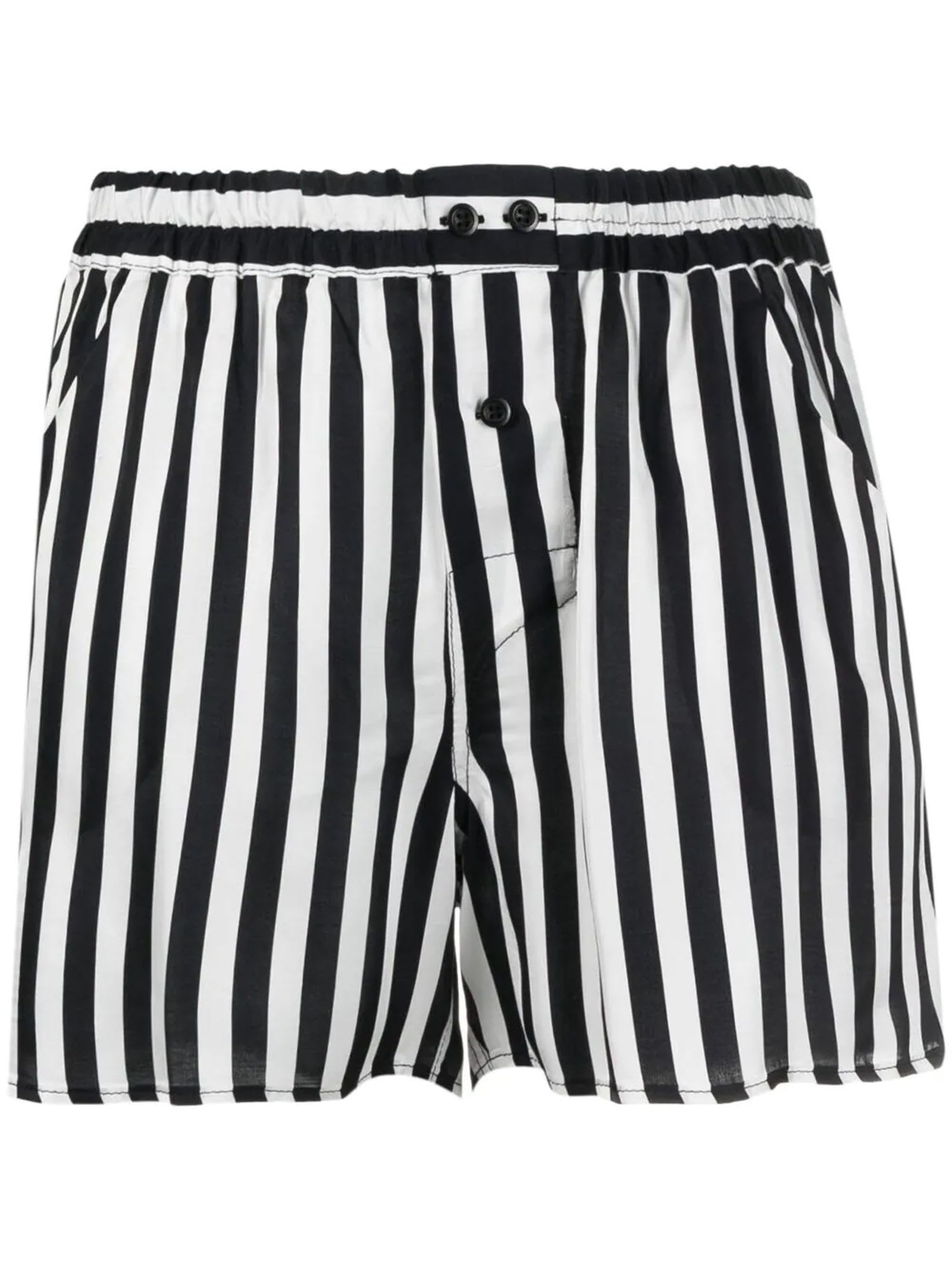 Laneus Black And White Vertical Stripe Print Shorts