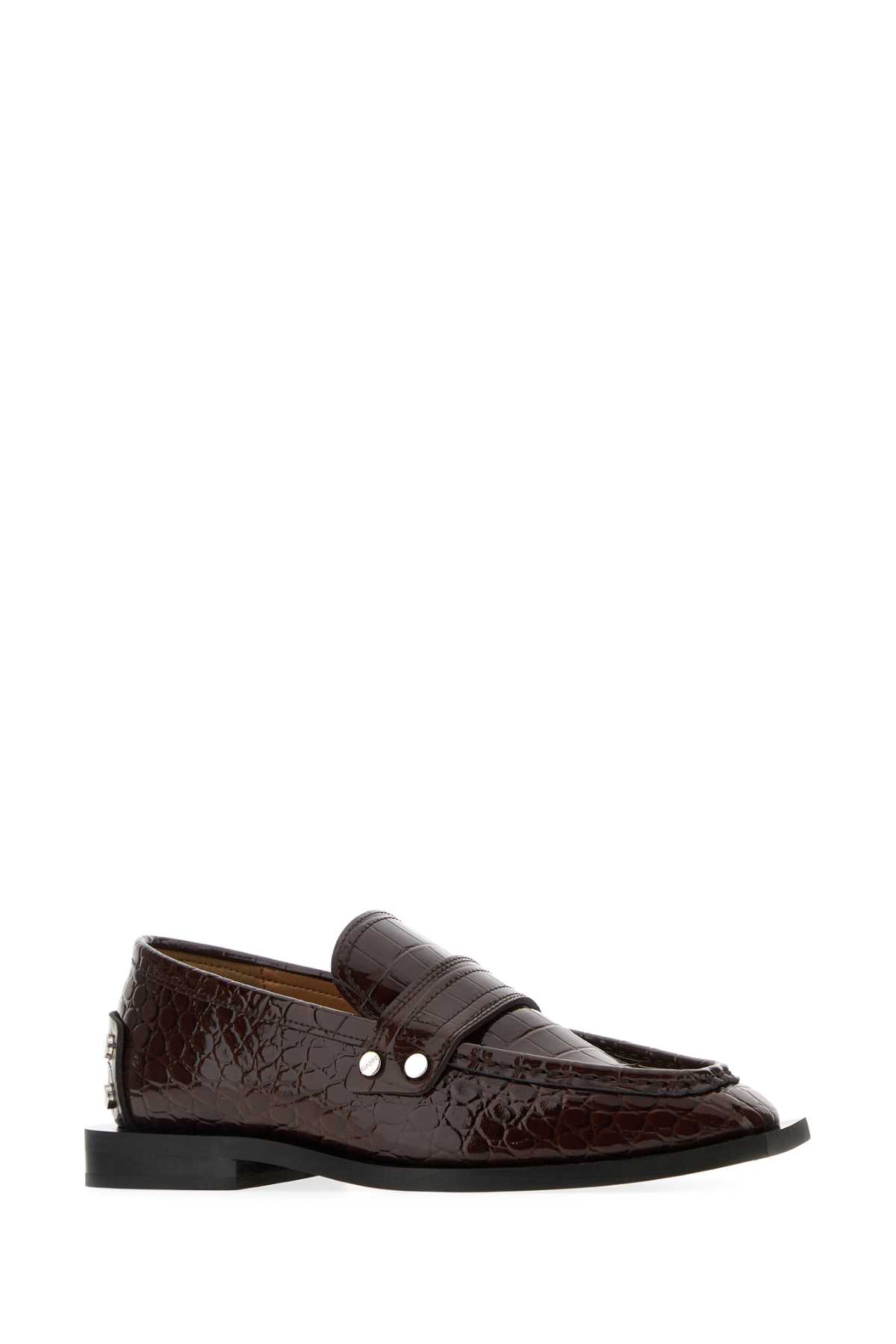 Ganni Loafers Crocodile Texture Studs Decorative In Brown