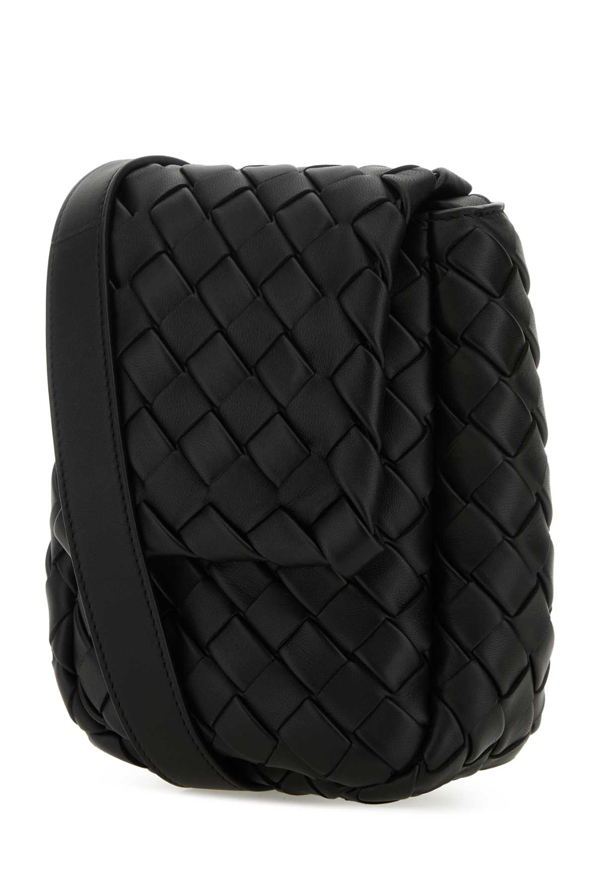 Bottega Veneta Black Leather Crossbody Bag In Black-silver