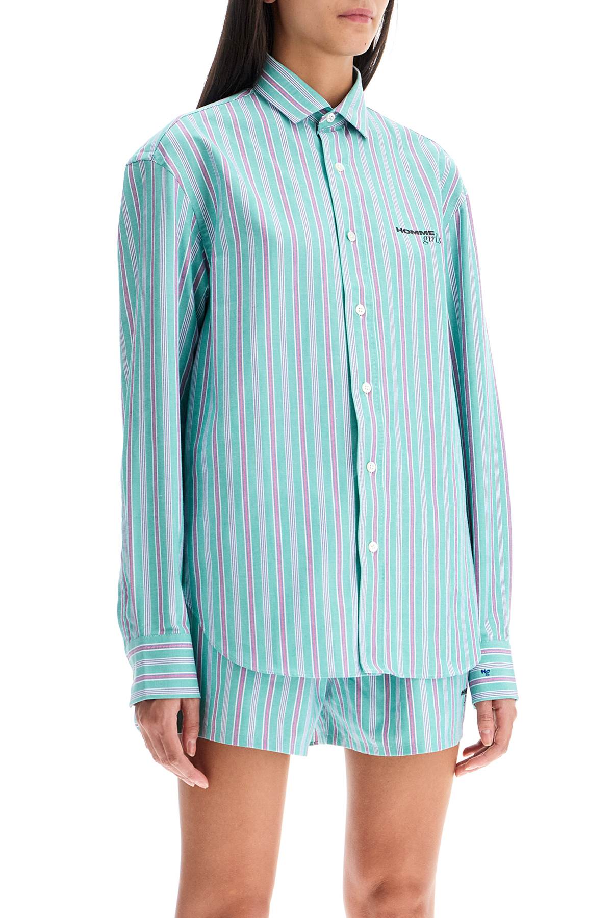 Shop Hommegirls Striped Oxford Shirt For Men In Green Oxford (green)