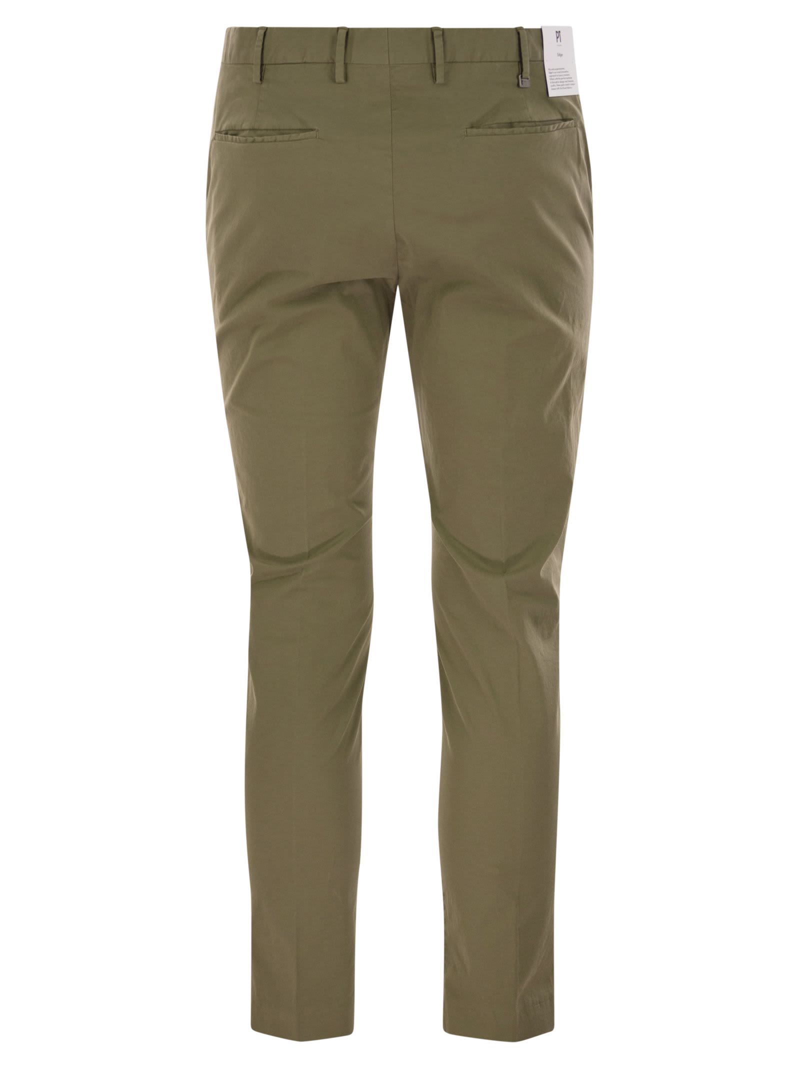 Pt Torino Khaki Stretch Cotton Blend Pant In Olive