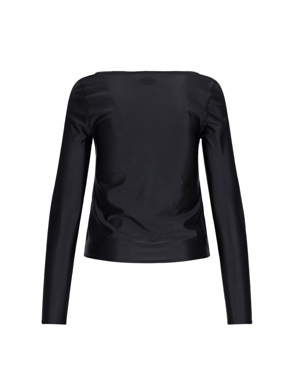 Diesel Long Sleeved Gathered V-neck Top With Chintz Finish In Black