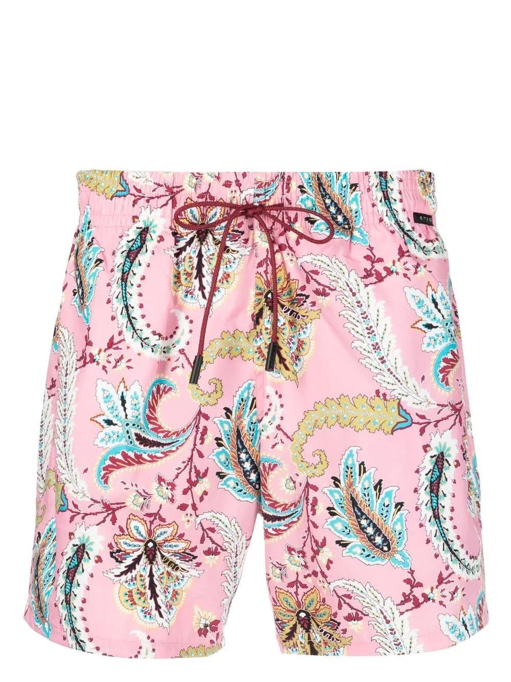 ETRO PINK SWIM SHORTS WITH FLORAL PAISLEY PRINT