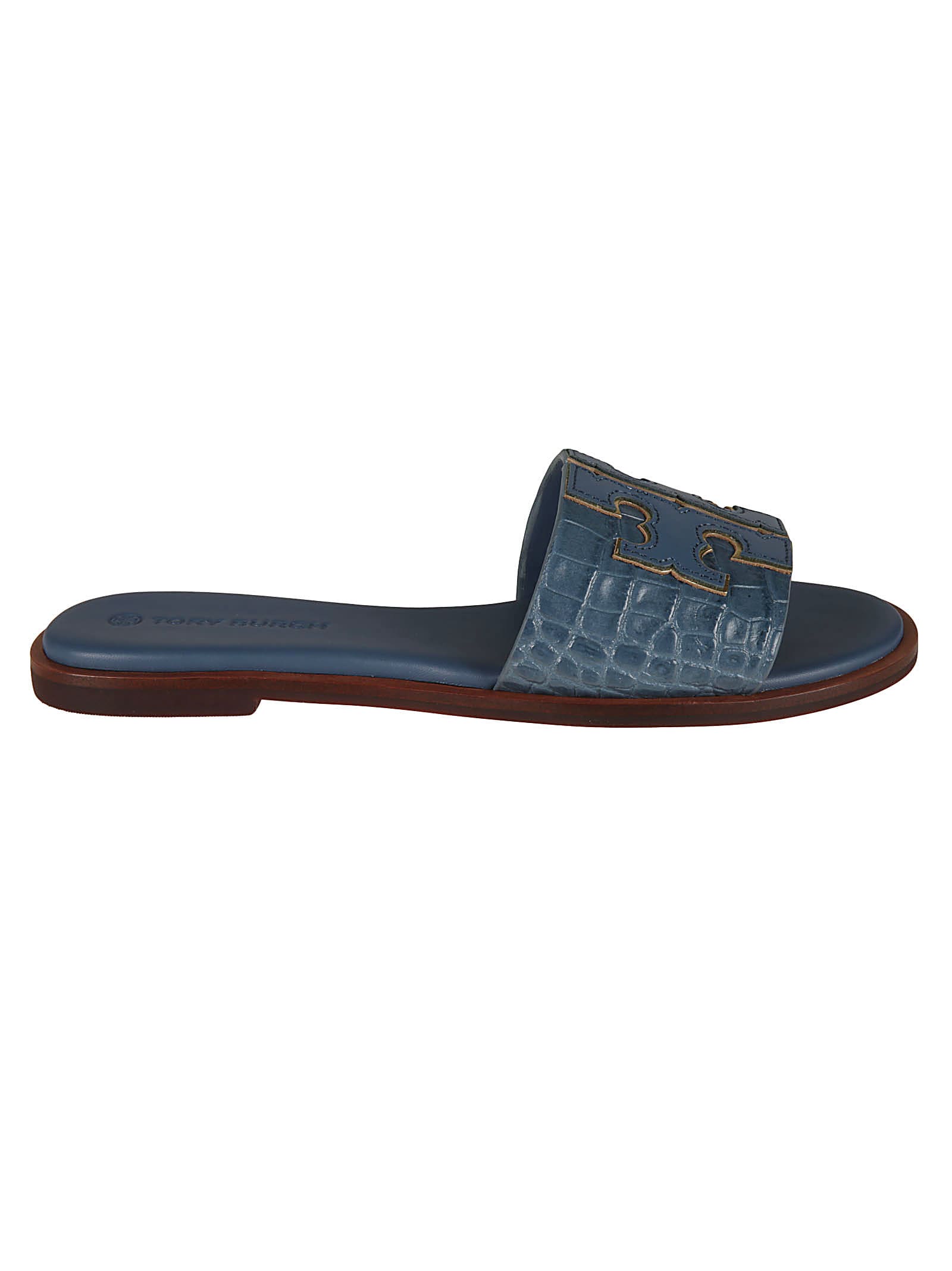 Buy Tory Burch Croco Embossed Ines Sliders online, shop Tory Burch shoes with free shipping