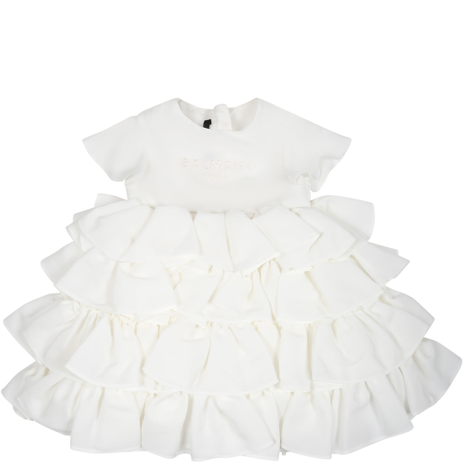 Balmain Kids' Elegant White Dress For Baby Girl With Logo In Ivory