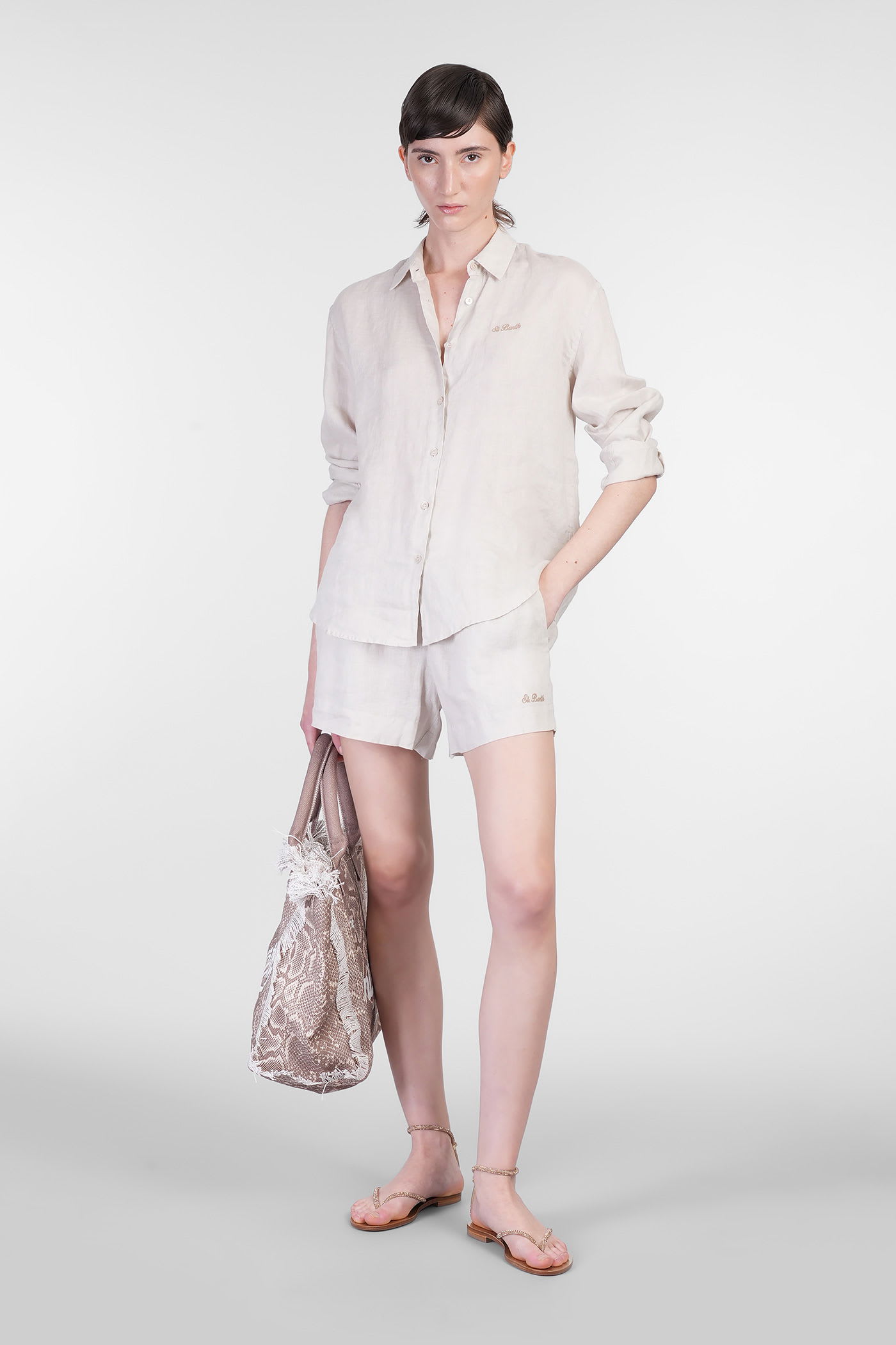 Mc2 Saint Barth Meredith Shirt In Taupe Linen In Neutral