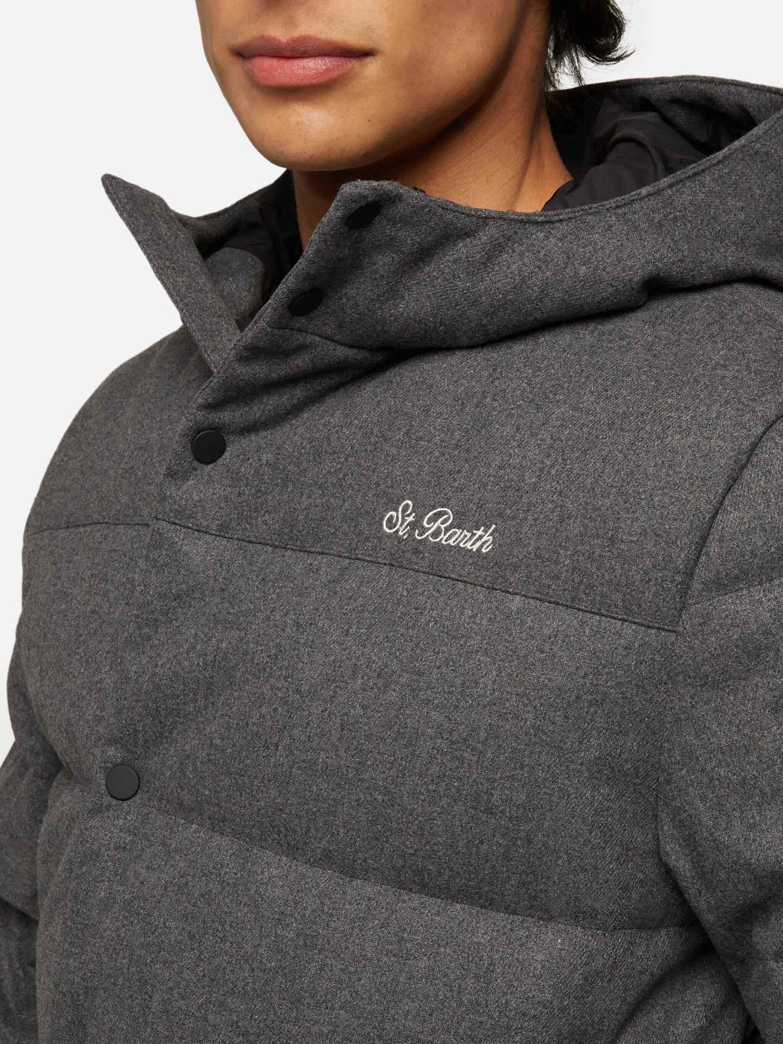 Mc2 Saint Barth Grey Wooly Hooded Down Jacket Baxter In Grey