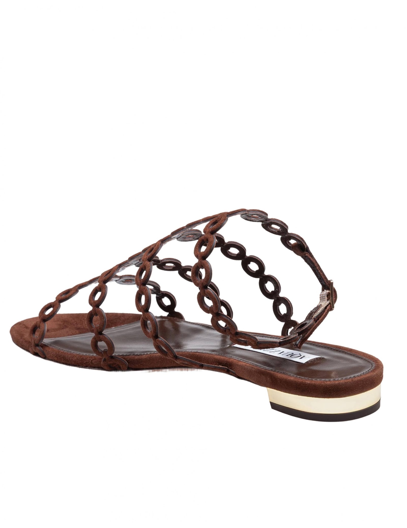 Aquazzura Infinity Chain Brown Sandals With Adjustable Strap And Buckle In Suede Woman In Espresso