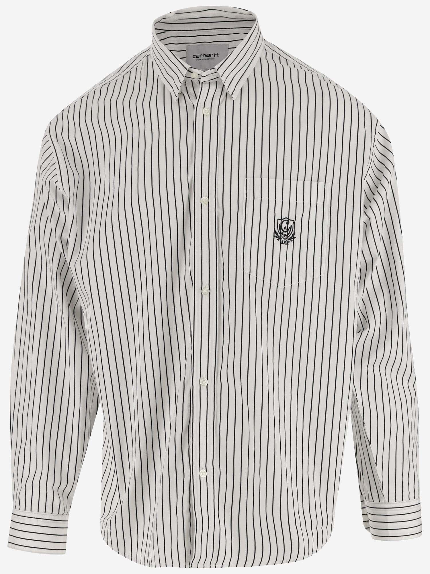 Carhartt Cotton Shirt With Striped Pattern In Bianco