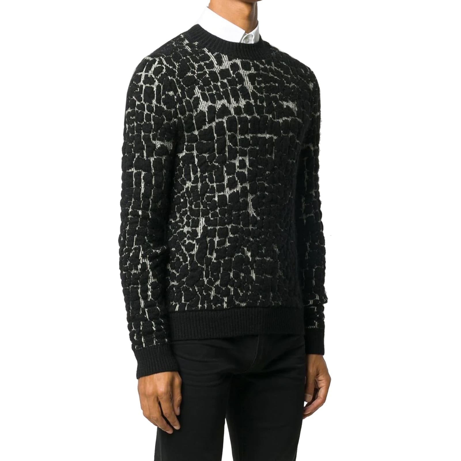 Shop Saint Laurent Wool Mosaic-effect Jumper In Black