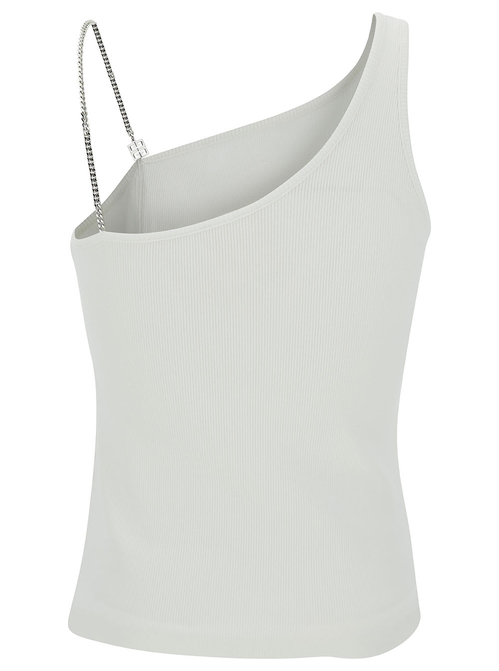 Shop Givenchy White One-shoulder Top With 4g Chain In Stretch Cotton Woman