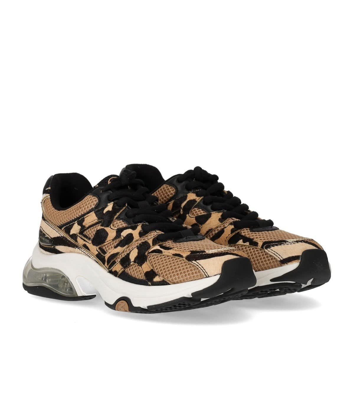 Shop Michael Kors Leopard Printed Kit Extreme Mesh Trainers In Beige