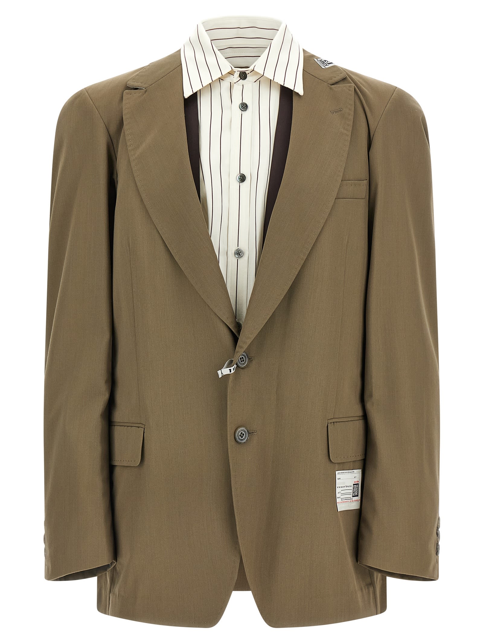 Miharayasuhiro Mix Layered Wool Gabardine Blazer Green In Brown