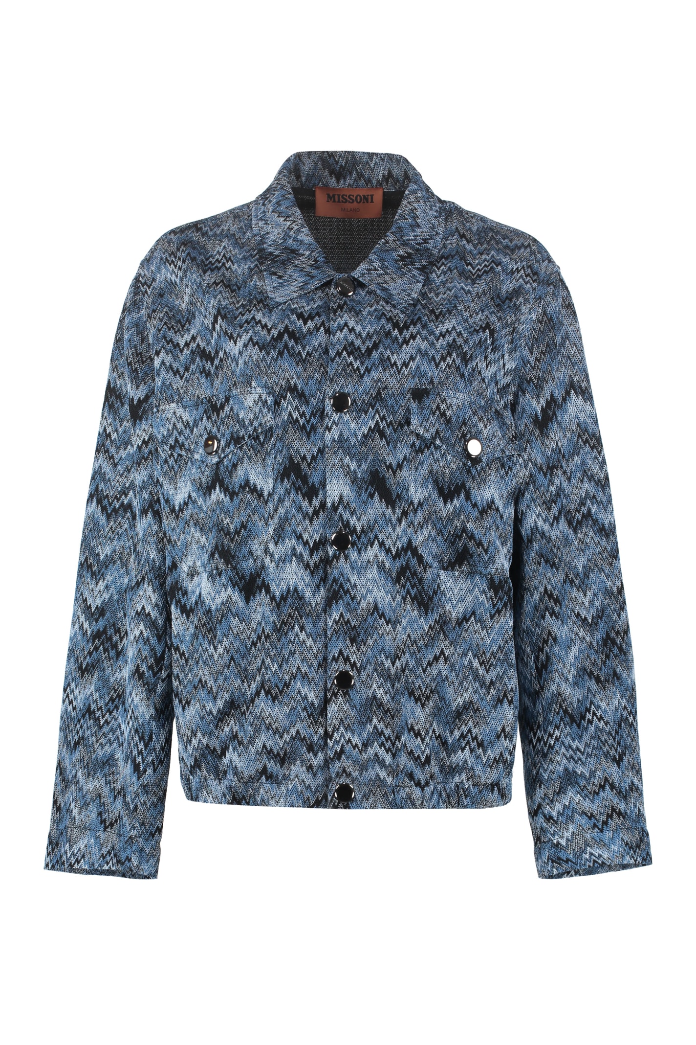 Shop Missoni Chevron Motif Knitted Jacket In Blue