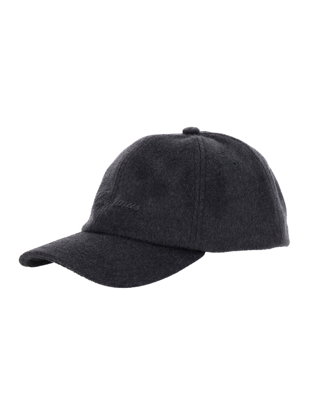 Jacquemus La Casquette Cachemiro Grey Baseball Cap With Logo Lettering Embroidery On The Front In Wool Woman In Black