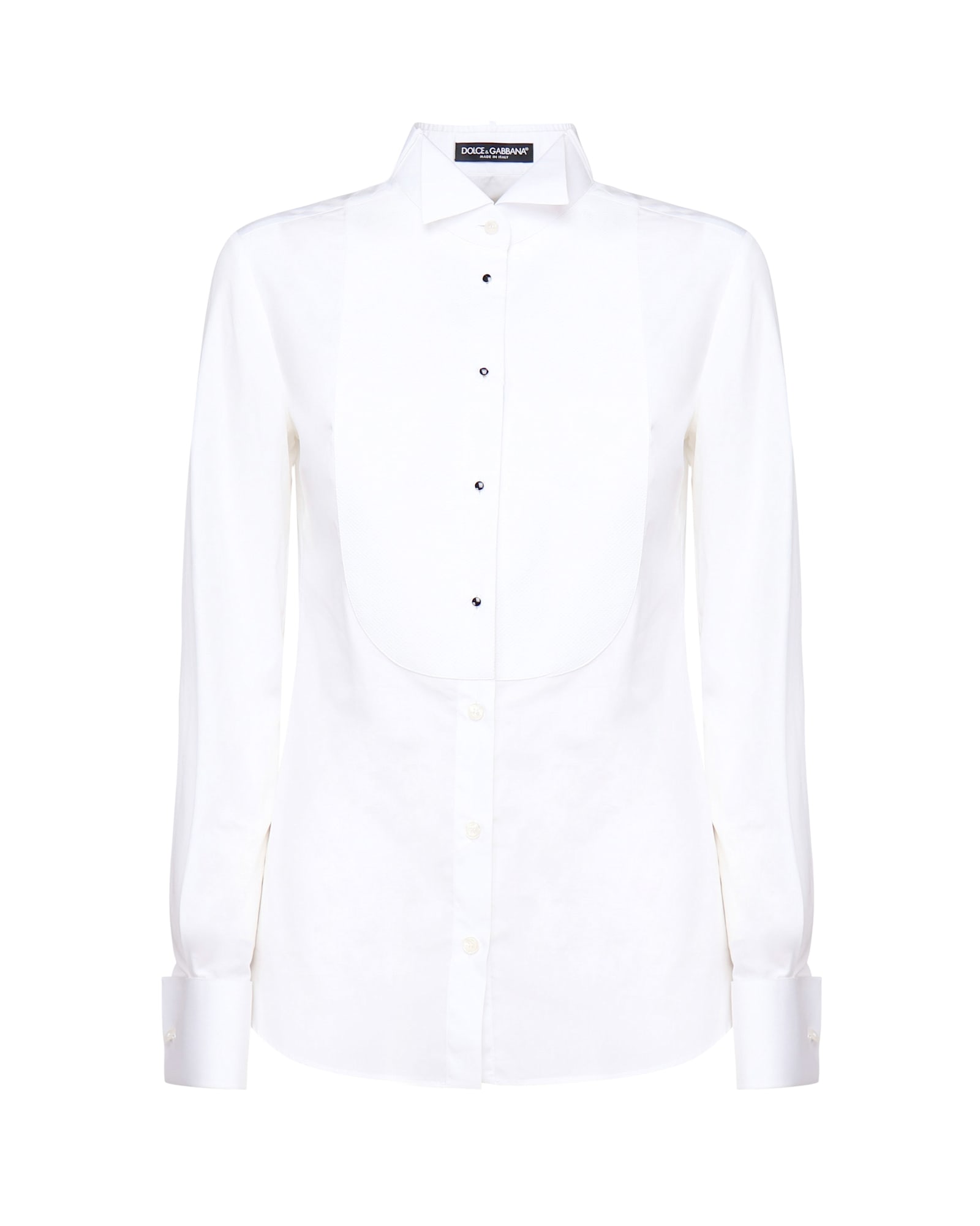 Shop Dolce & Gabbana Cotton Poplin Shirt With Pique Plastron In Bianco