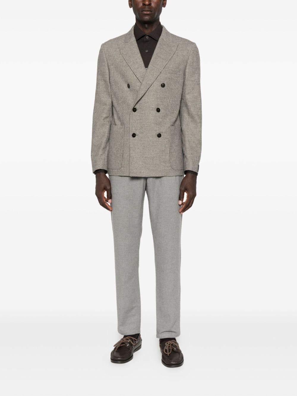 Paolo Pecora Checked Double-breasted Jacket In Gray