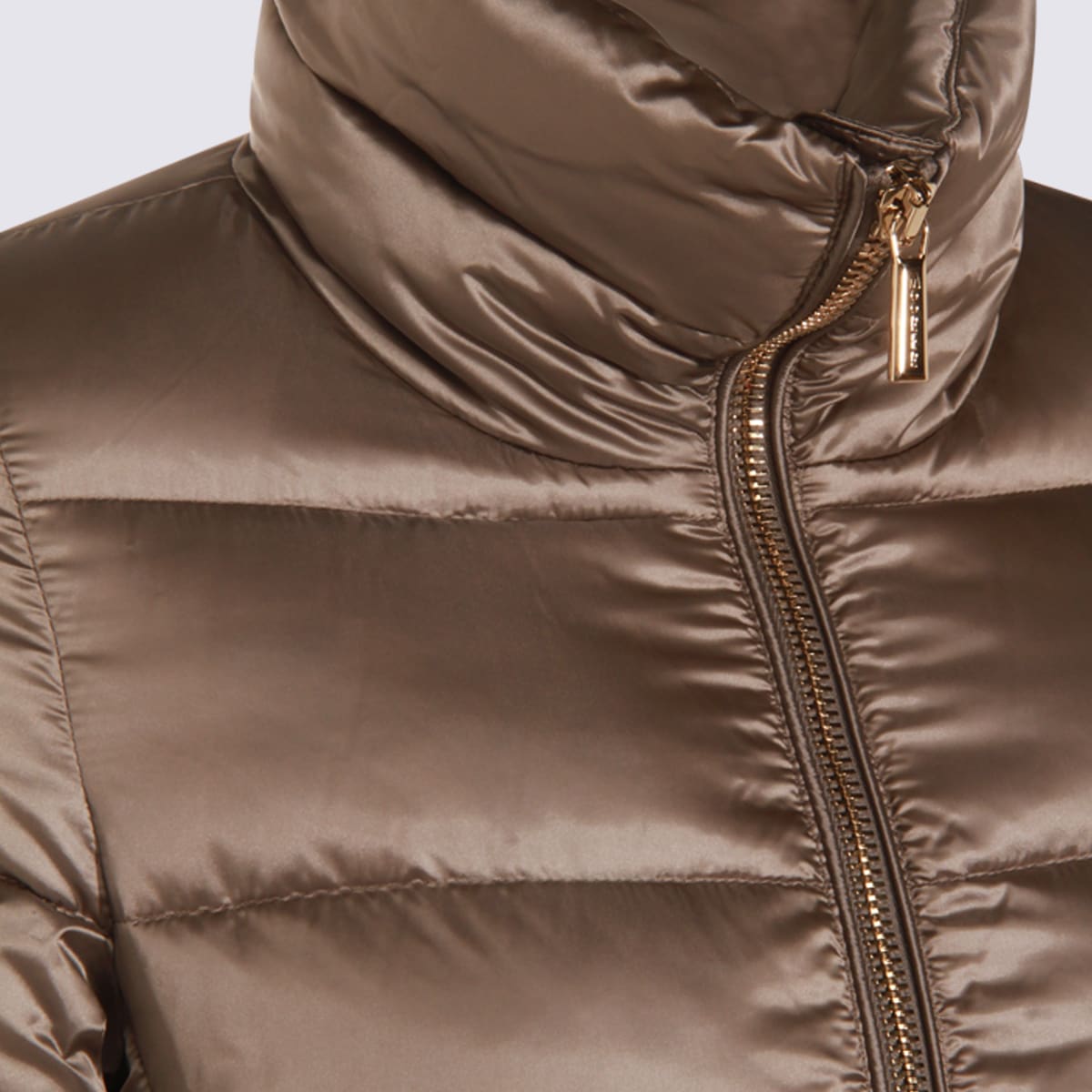 Moorer Long Quilted Down Jacket With High Collar In Brown