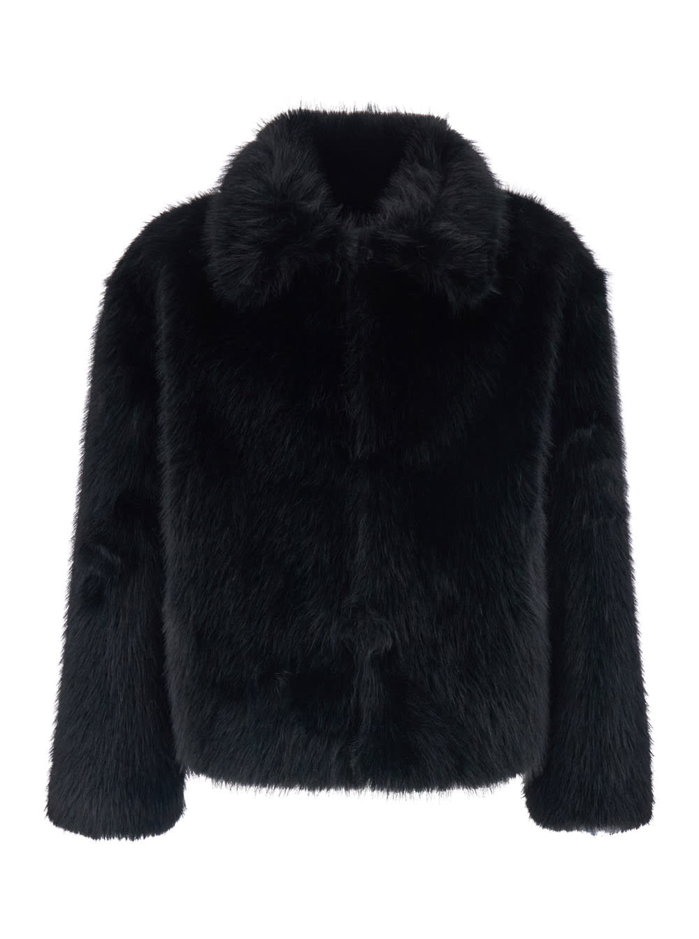 Tonywack Black Jacket With Classic Collar In Faux Fur Man In Black