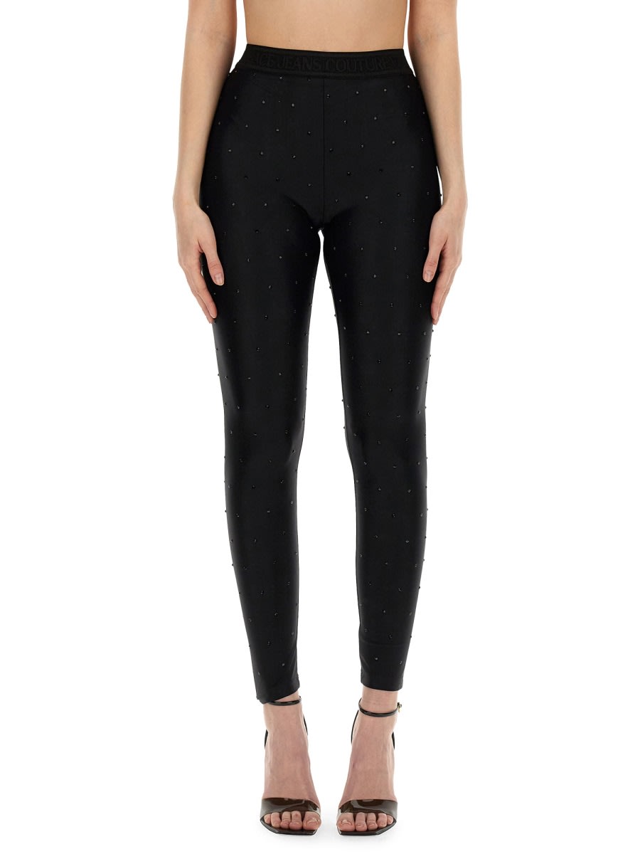Shop Versace Jeans Couture Crystal All-over Leggings In Black