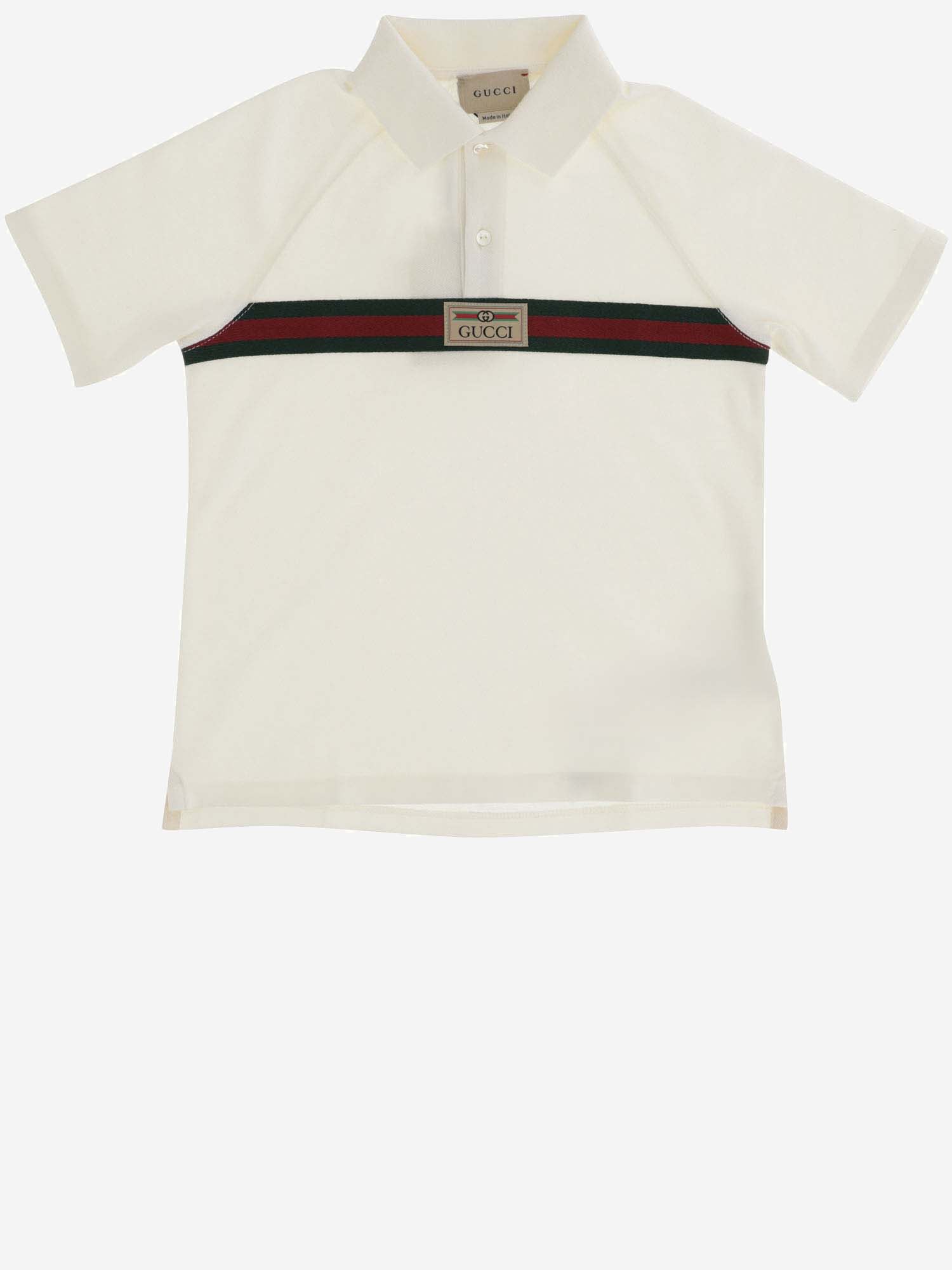 Shop Gucci Cotton Polo Shirt With Logo In Ivory/mix