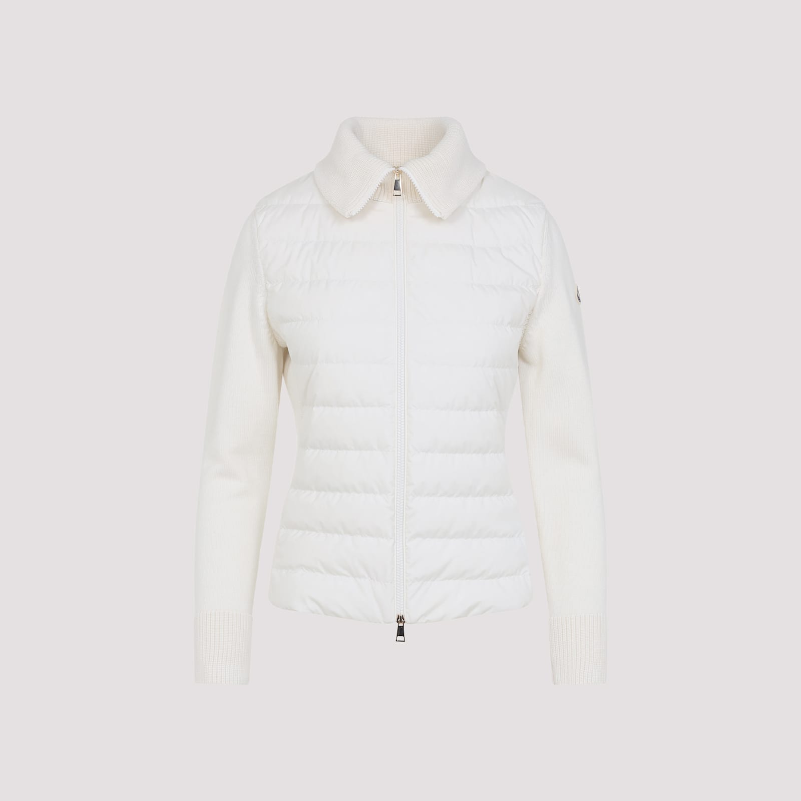 Moncler Quilted High Collar Ribbed Cuffs Jacket In White