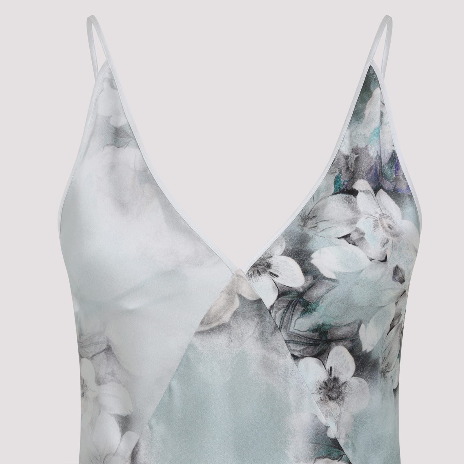 Alberta Ferretti Floral Print Maxi Dress With V-neckline In Gray