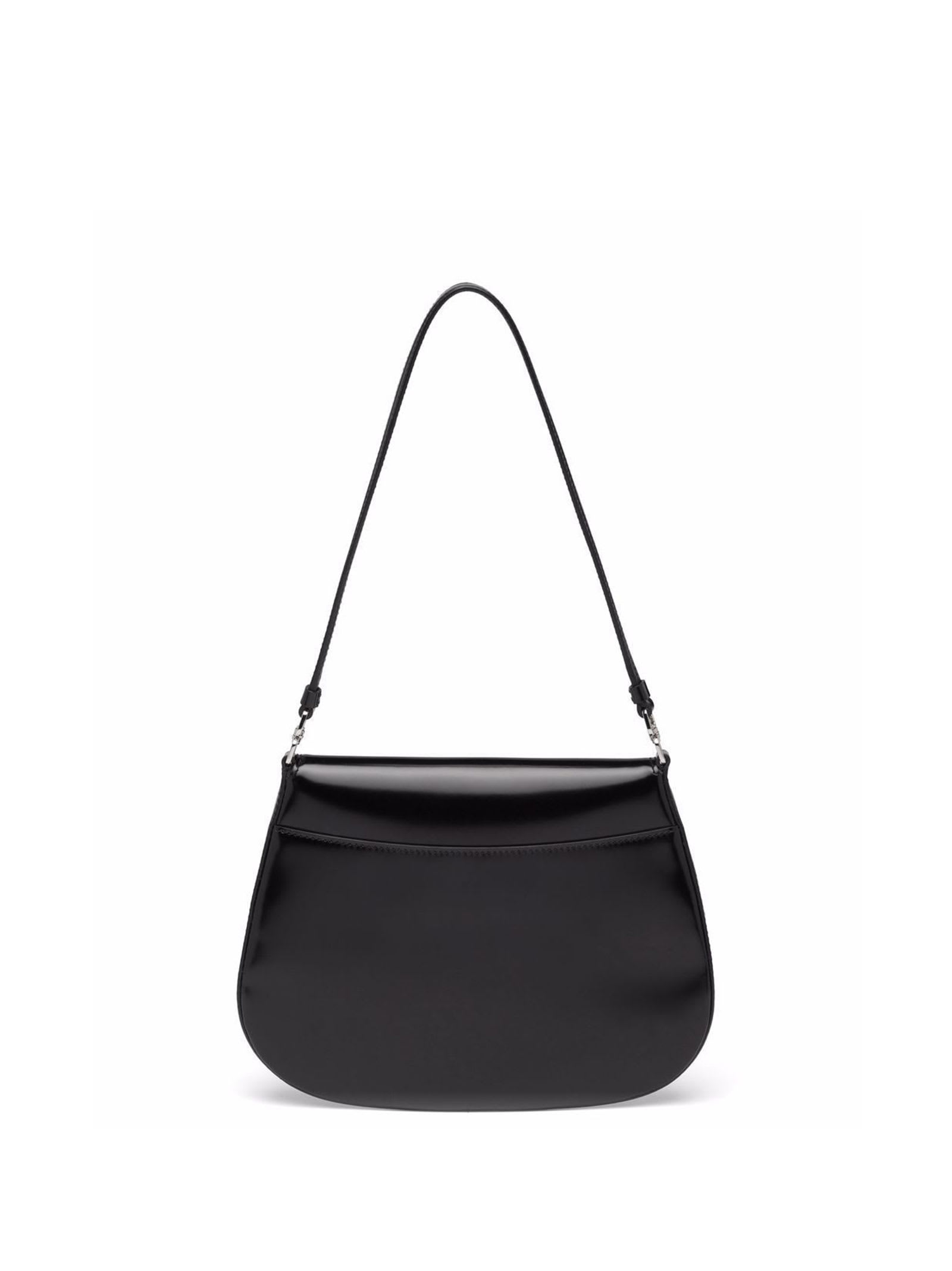 Black Prada Cleo Brushed Leather Shoulder Bag With Flap