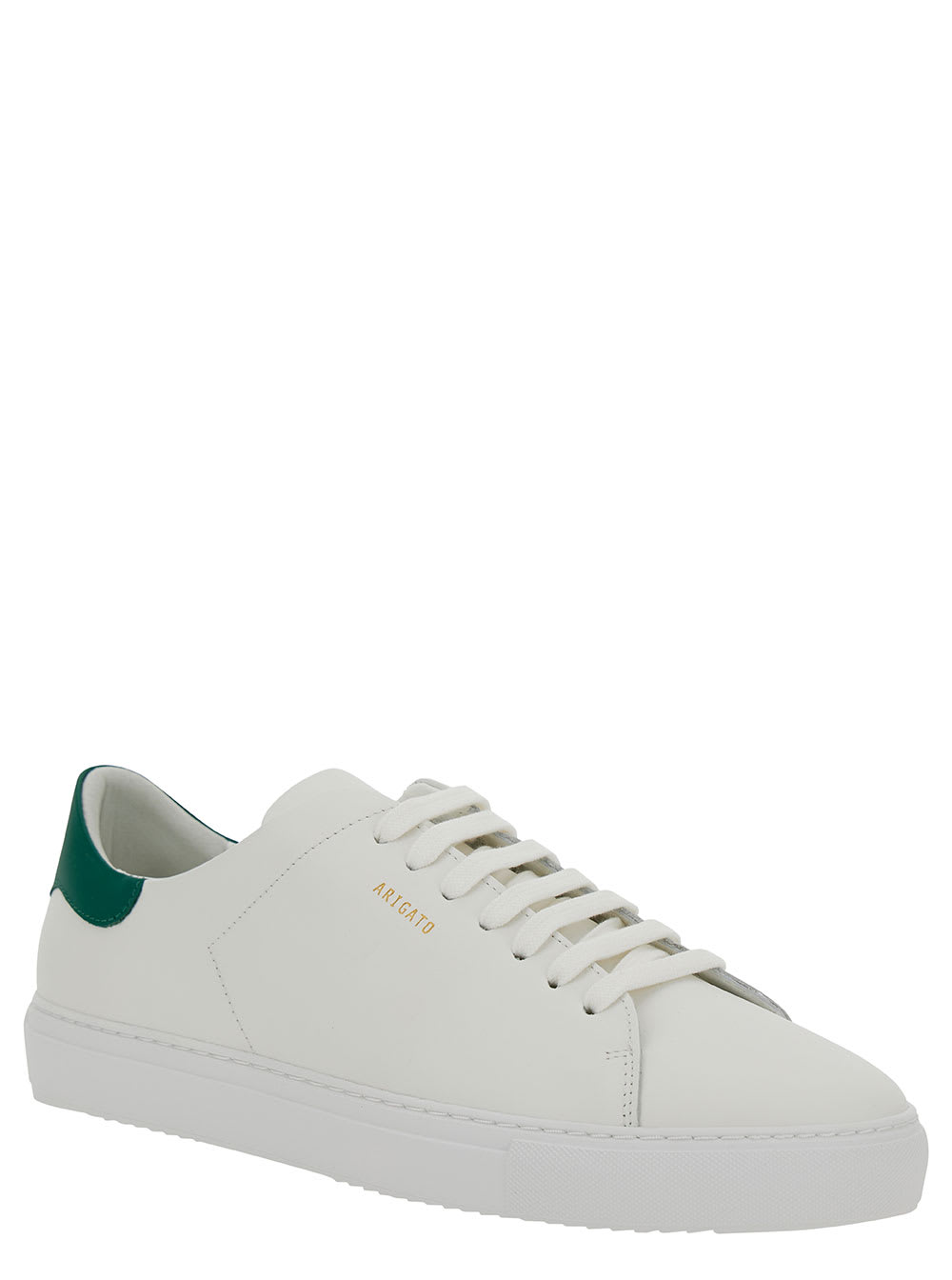 Shop Axel Arigato Clean 90 White Low Top Sneakers With Laminated Logo In Leather Man In White/green
