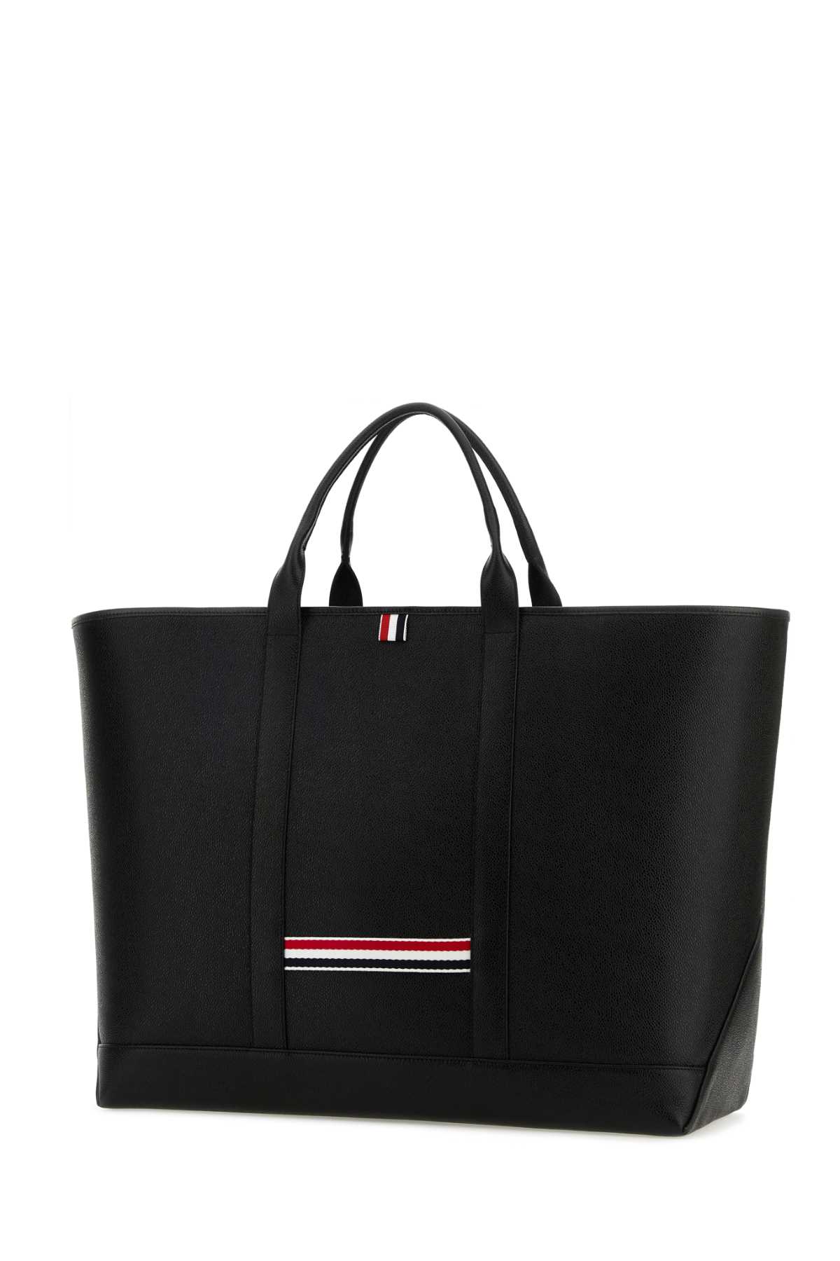 Shop Thom Browne Black Leather Shopping Bag