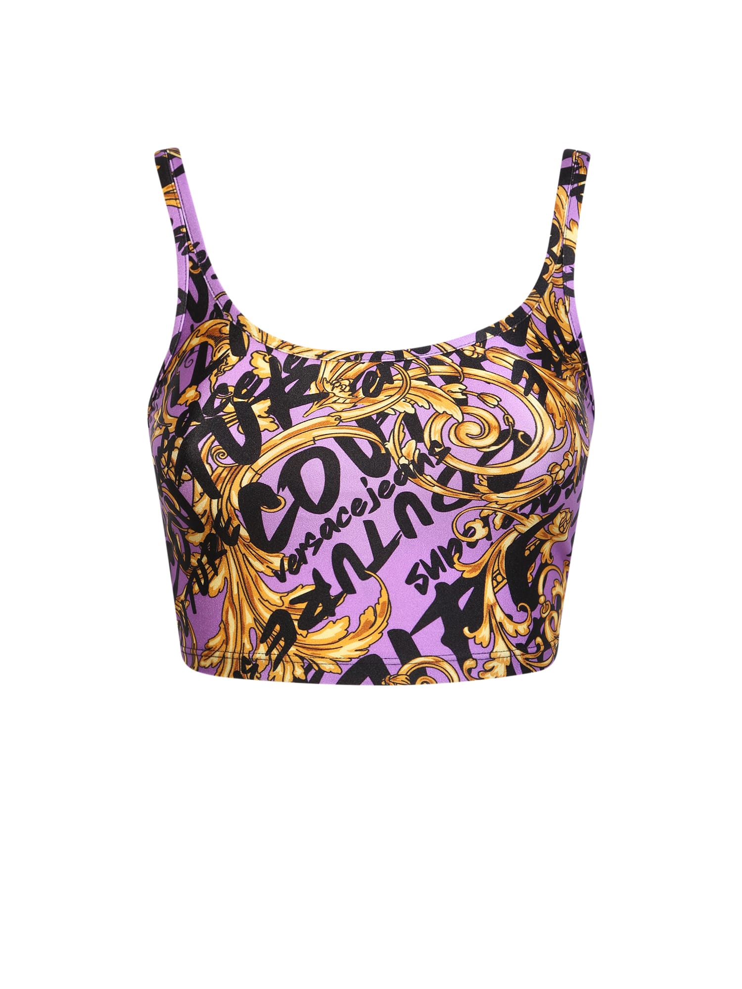 Versace Jeans Couture Cropped Top With Baroque Print Purple