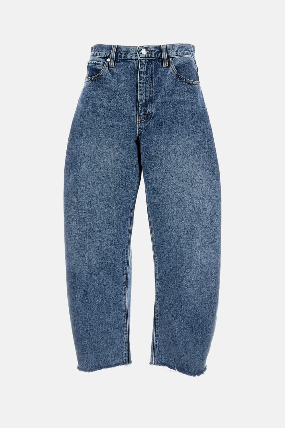 Frame Womens Knock Out Raw Fray Bubble Crop Curved-leg Denim Jeans In Blue