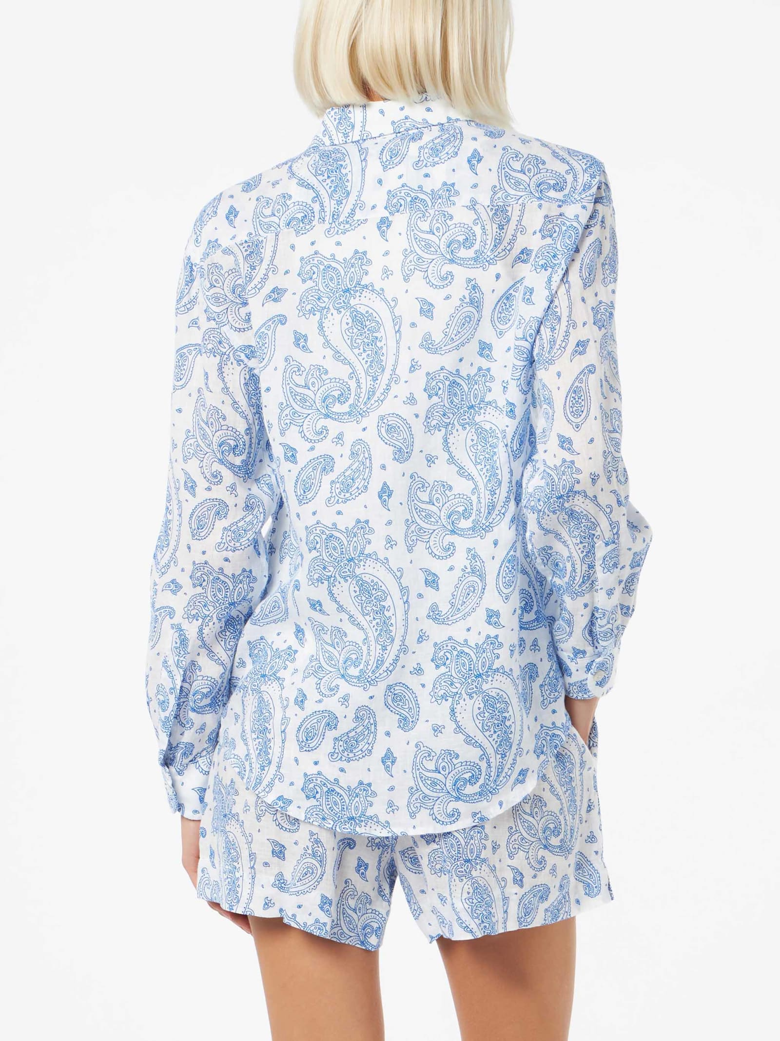 Mc2 Saint Barth Woman Paisley Linen Classic Shirt Meredith In Blue