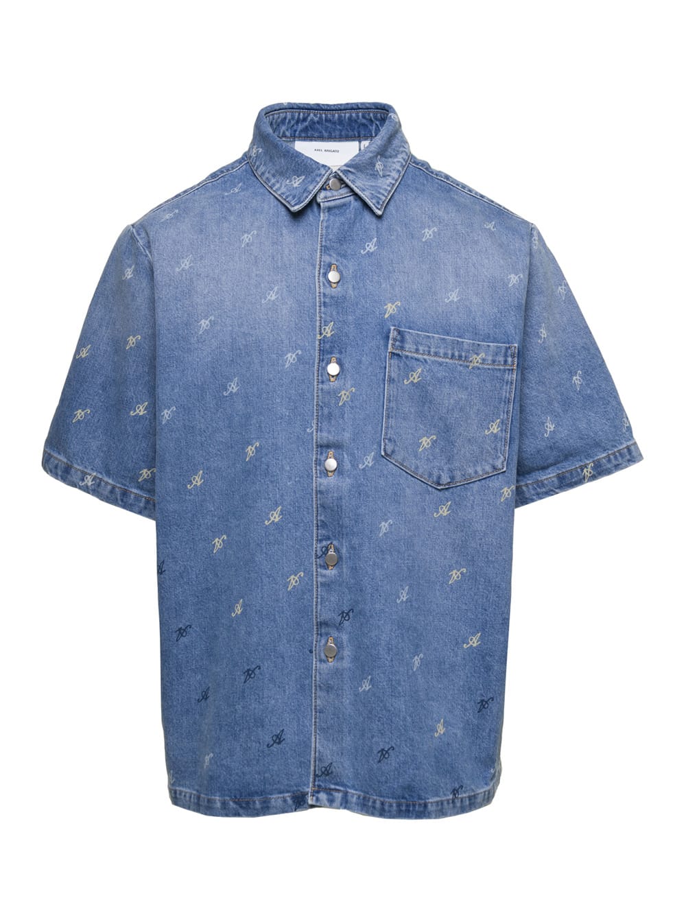 Blue Jeans Shirt With Logo All Over In Denim Man